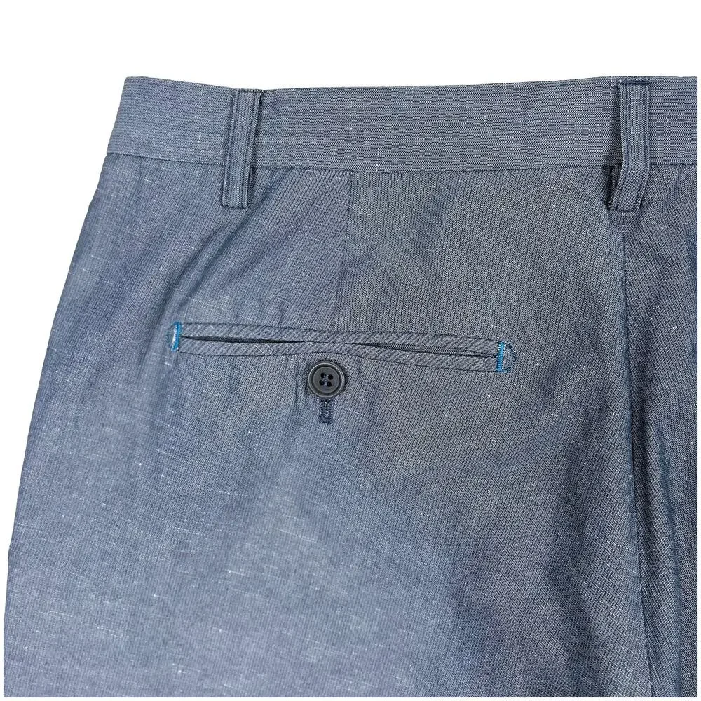 Ted Baker Linen Blend Pants Men 32L Blue Slim Fit Dress Chino Chambray